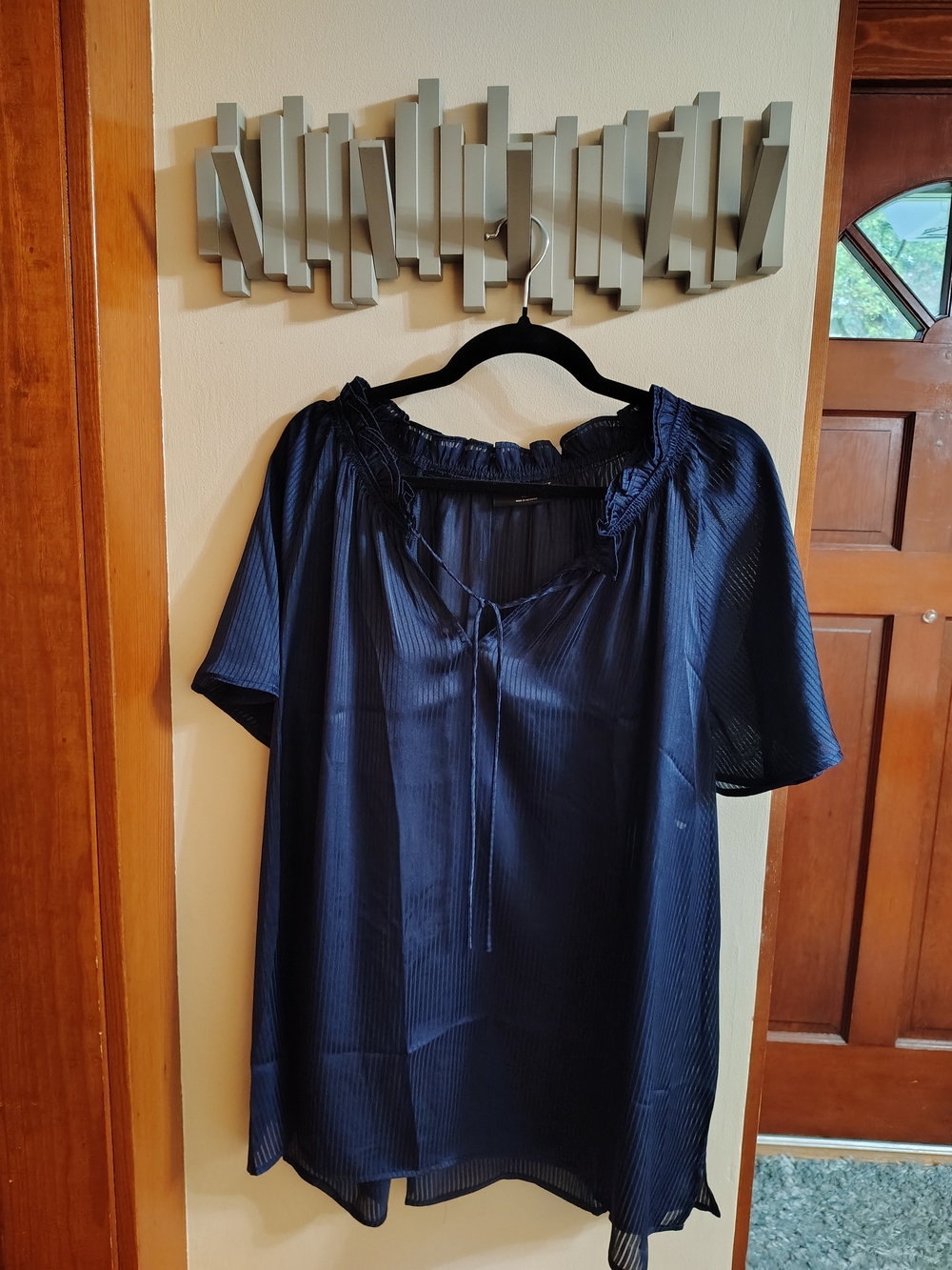 Lane Bryant Navy Blue Short-Sleeve Peasant Top